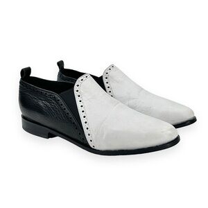 Paula Cahen D’Anvers Black & White Laceless Brogue Style Leather Loafers sz 37